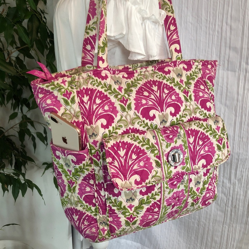 VERA BRADLEY Julip Tulip floral pink green paisley extra large tote travel bag